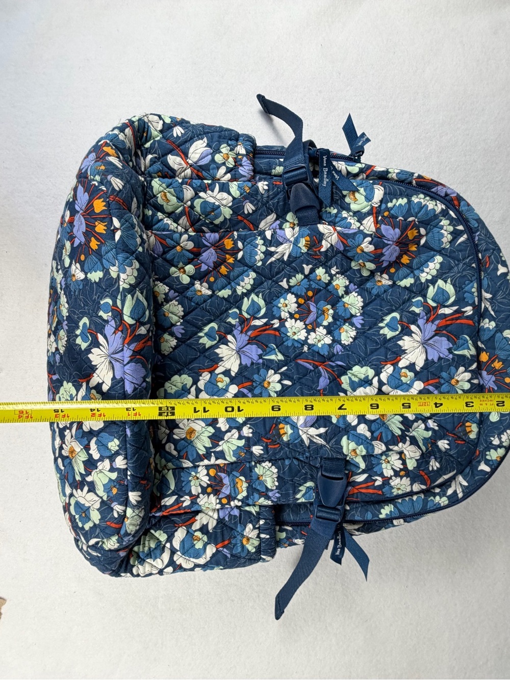 Vera Bradley Large Quilted Travel Laptop Backpack Blue Floral Carry On - Picture 5 of 13